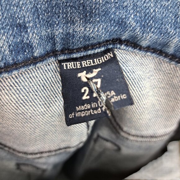 True Religion Stovepipe Patchwork Raw Hem Cropped Jeans Size 27 Boho Colorblock - Picture 11 of 12